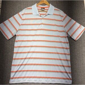 Men's Nike Dri Fit Golf Polo Shirt Size XL Tour Performance Blue Orange Stripe